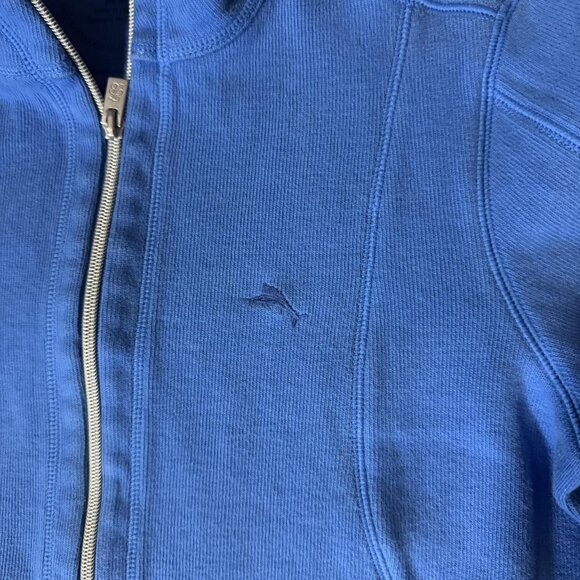 Tommy Bahama Sweater Womens Medium Blue Quarter Zip Pullover Stretch Marlin Logo - Picture 3 of 9